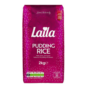 Laila Pudding Rice 2kg. Short-grain rice perfect for creamy rice pudding, comforting desserts and traditional baked pudding recipes.
