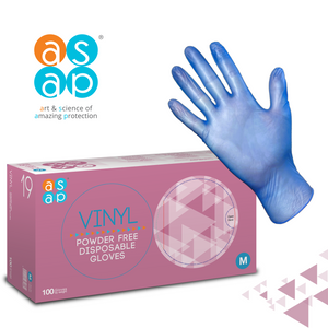 Buy ASAP Vinyl Blue Gloves Extra Large x100. Comfortable disposable gloves for food preparation, cleaning and everyday tasks in kitchens and around the home.