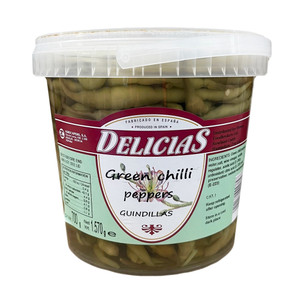 Buy Delicias Green Chilli Peppers 1.57kg. Whole green chillies with fresh flavour and gentle heat for pizzas, curries, tacos, burgers, salads and more.