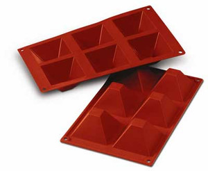 Shop the Silikomart Pyramids Silicone Mould with six 90ml cavities. Ideal for mousse, entremets, cakes and frozen desserts with a modern geometric finish.