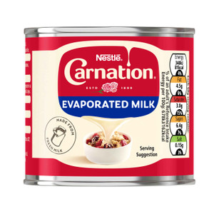Buy Nestlé Carnation Evaporated Milk 170g. A creamy cupboard staple for baking, desserts, sauces, soups, mashed potatoes and everyday cooking.