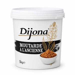 Dijona Wholegrain Mustard 5kg is a textured French mustard packed with mustard seeds, ideal for sauces, dressings, marinades, glazes and roast meats.