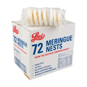 Lees of Scotland Meringue Nests 8.5cm x 72pcs are crisp, light and ready to fill with cream, fresh fruit, curd or chocolate for easy desserts.