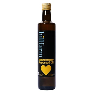 Hillfarm Extra Virgin Cold Pressed Rapeseed Oil 500ml is a golden British oil with a mild nutty flavour, ideal for frying, roasting, baking and dressings.