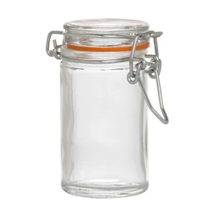 Mini Terrine Jar 2.5oz with clear glass, metal clip and airtight rubber gasket. Ideal for pâté, preserves, condiments, sauces and individual servings.