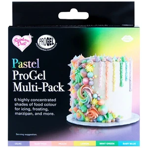 Rainbow Dust ProGel Pastel Food Colouring Multipack 6 x 25g contains six concentrated gel colours for cakes, buttercream, icing, sugarpaste and bakes.