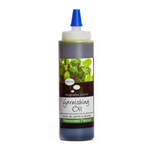 Watercress Garnishing Oil 200ml for finishing dishes with fresh peppery flavour and vibrant green colour. Ideal for seafood, soups and vegetables.