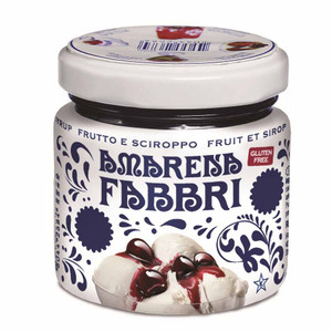 Fabbri Amarena Cherries in Syrup 120g are Italian whole cherries in rich syrup, ideal for desserts, cocktails, baking and elegant garnishes.