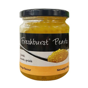 Freshburst Pearls Mango 200g add a juicy mango burst to desserts, cocktails and seafood dishes, perfect for garnishing and modern plating.
