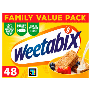 Weetabix Original Pack of 48 x 2 Biscuits offers individually wrapped wholegrain wheat cereal portions, ideal for catering, hotels and busy households.