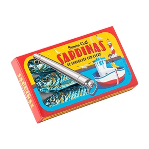 Simon Coll Chocolate Sardines 24g. Smooth milk chocolate in playful foil wrapping, perfect for gifts, hampers and festive treats.