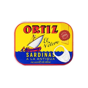 Ortiz Large Sardines 140g in olive oil. Hand-prepared Spanish sardines with rich flavour and soft texture, perfect for tapas and simple dishes.