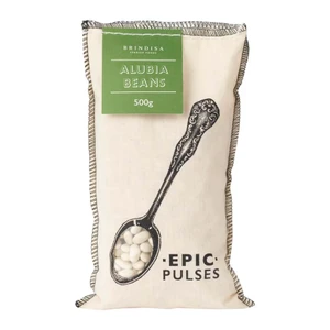 Brindisa Epic Alubia Beans 500g. Spanish white kidney beans with a creamy texture, ideal for stews, salads and hearty dishes.