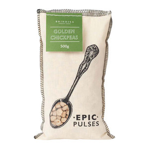 Brindisa Epic Golden Chickpeas 500g. Spanish chickpeas with a buttery texture, ideal for stews, salads and classic dishes.