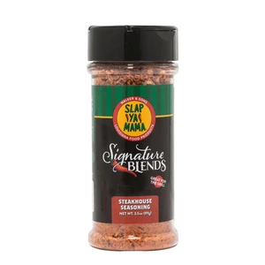 Buy Slap Ya Mama Steakhouse Seasoning 99g for smoky, peppery flavour on steaks, burgers, chips and grilled meats.