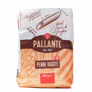 Pallante Mezze Rigatoni Pasta Bronze Die 500g with a rough textured finish for rich sauces, pasta bakes, and authentic Italian cooking.