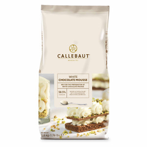 Callebaut Ready To Use White Chocolate Mousse 800g with 52.5% white chocolate for smooth texture and quick dessert preparation.