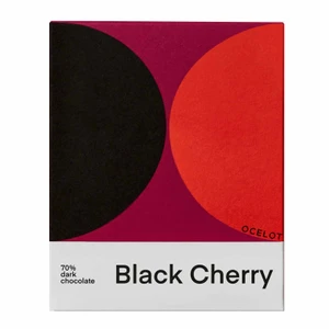 Ocelot Black Cherry Organic 70% Dark Chocolate Bar 70g. Award-winning craft chocolate with black cherry and premium Virunga cocoa.