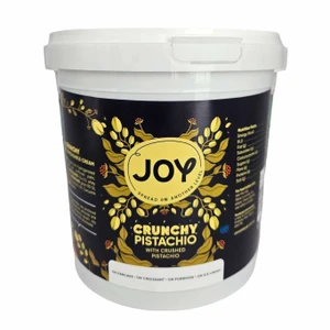 Joy Crunchy Pistachio Spread 1.3kg. Premium Italian pistachio spread with roasted pistachio pieces, ideal for bakeries, cafés and dessert kitchens.