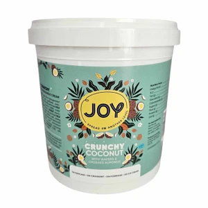 Joy Crunchy Coconut Spread 1.3kg. Premium Italian coconut spread with wafer pieces and almonds, ideal for bakeries, cafés and dessert kitchens.