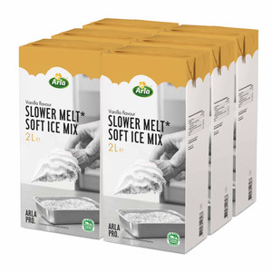 Buy Arla Pro Vanilla Flavour Slower Melt Soft Ice Mix 2L x 6 for creamy vanilla soft serve, excellent yield and reliable performance in all soft serve machines.