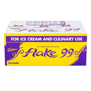 Cadbury Flake 99 144pcs, crumbly milk chocolate bars perfect for ice cream cones, sundaes, and dessert toppings.