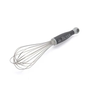 De Buyer Goma 30cm Universal Whisk features spring stainless steel wires and an ergonomic anti-slip handle for mixing, beating and aerating.