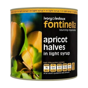Buy Fontinella Apricot Halves in Juice 2.5kg at i4C. Tender, sweet tinned apricots, ideal for fruit tarts, cakes, crumbles and desserts.