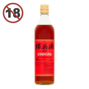 A 600ml bottle of Taijade Shaohsing Chinese Cooking Rice Wine with a red label and gold cap, containing 13.5% alcohol by volume.