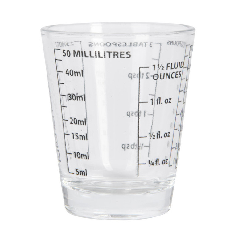 Shop the KitchenCraft Mini Measuring Glass 50ml. A compact measuring glass with clear conversions (tsp, tbsp, ml, fl.oz, shots), ideal for baking, cooking, and cocktail making.