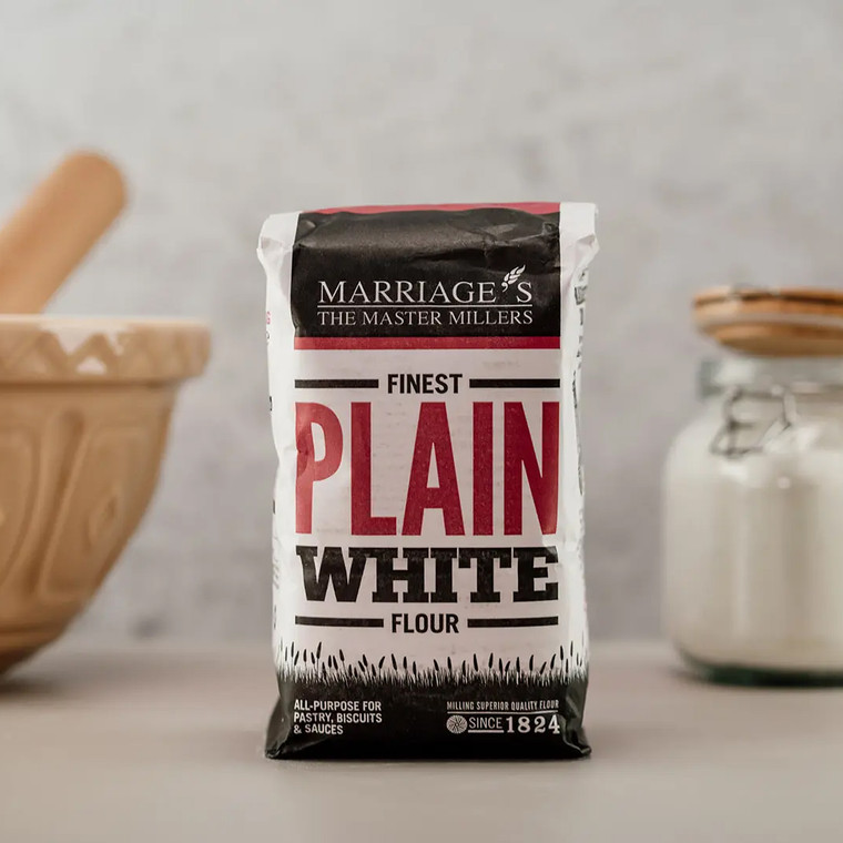 Marriages Finest Plain Flour 1.5kg. Award-winning plain flour with a light texture, perfect for cakes, biscuits, sauces, pastries, and home baking. Marriages Finest Plain Flour 1.5kg. Award-winning plain flour with a light texture, perfect for cakes, biscuits, sauces, pastries, and home baking.