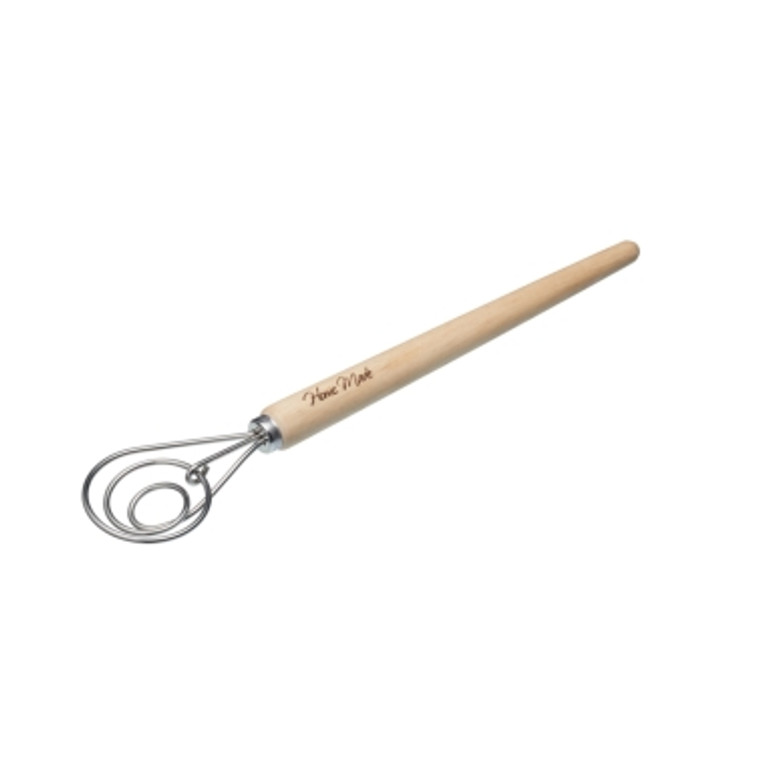Shop the Home Made Traditional Danish Dough Whisk. Stainless steel spiral head with beechwood handle, ideal for sourdough, pastries and everyday bread baking.