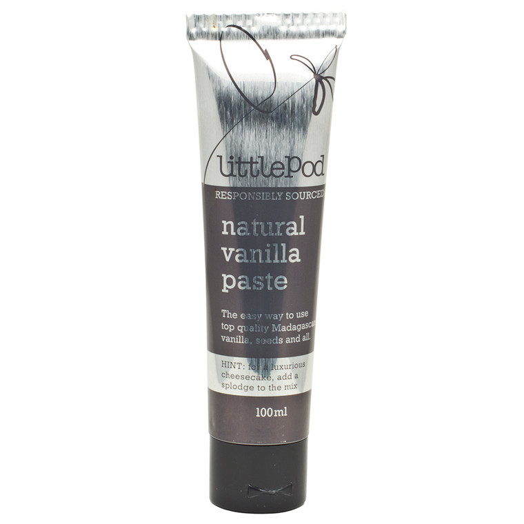 Tube of Littlepod Vanilla Paste 100ml made with real vanilla seeds and extract ideal for baking desserts and sweet sauces