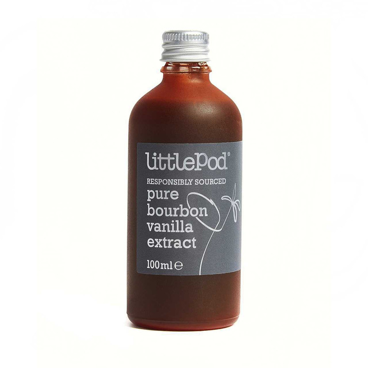Littlepod Pure Vanilla Extract 100ml in brown glass bottle made with real Madagascan vanilla ideal for baking cooking and hot drinks