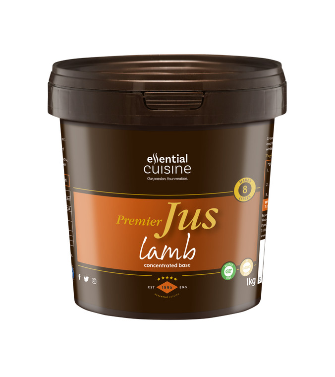 Essential Cuisine Premier Lamb Jus 1kg makes rich, glossy lamb jus in minutes. Perfect for sauces, gravies and reductions. Yields up to 8 litres per tub.