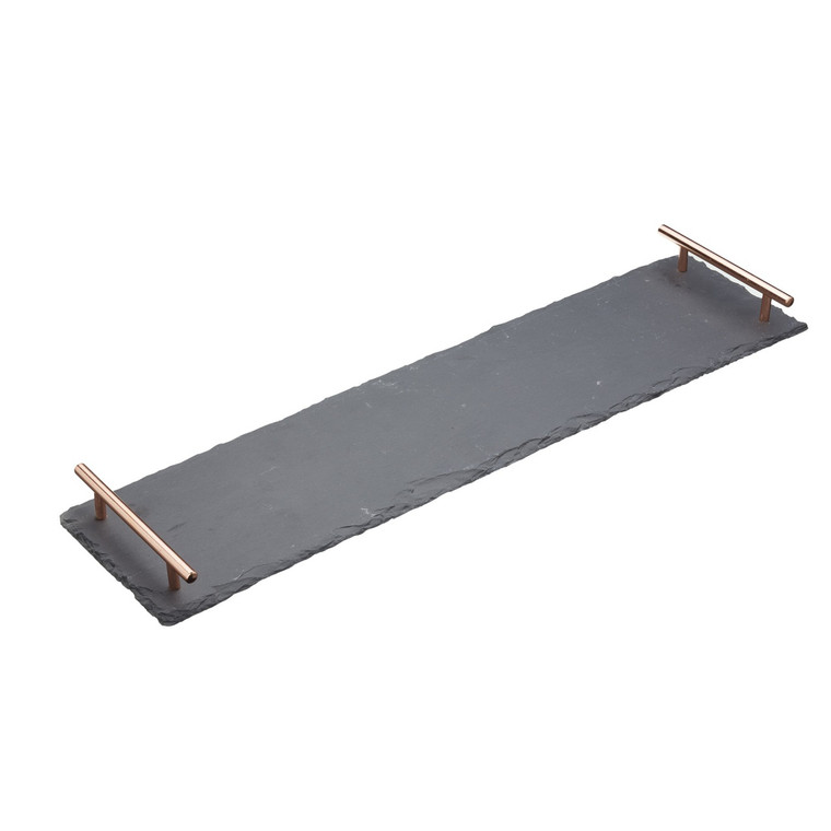 Artesa Appetiser Slate Serving Platter with copper-effect handles. 60 x 15cm platter ideal for cheese boards, appetisers, charcuterie and desserts. Artesa Appetiser Slate Serving Platter with copper-effect handles. 60 x 15cm platter ideal for cheese boards, appetisers, charcuterie and desserts.