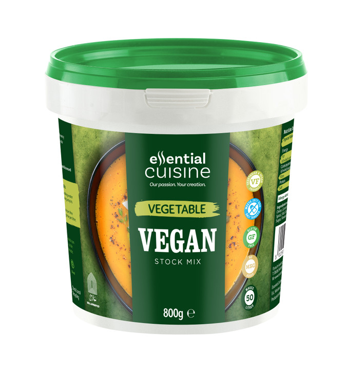 Essential Cuisine Vegan Vegetable Stock Mix 800g. A balanced, plant-based stock yielding up to 50 litres. Perfect for soups, sauces, couscous, and tagines. Essential Cuisine Vegan Vegetable Stock Mix 800g. A balanced, plant-based stock yielding up to 50 litres. Perfect for soups, sauces, couscous, and tagines.