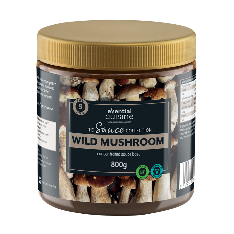 Buy Essential Cuisine Wild Mushroom Sauce Base 800g. Rich blend of wild and cultivated mushrooms. Quick to prepare, versatile, and makes up to 5 litres. Buy Essential Cuisine Wild Mushroom Sauce Base 800g. Rich blend of wild and cultivated mushrooms. Quick to prepare, versatile, and makes up to 5 litres.