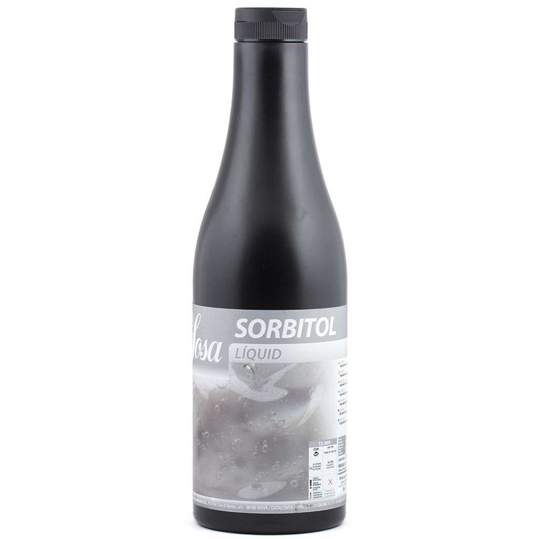 Bottle of Sosa Sorbitol 1.3kg liquid sweetener with a black cap and grey label, used for moisture control in baking, chocolate and confectionery.
