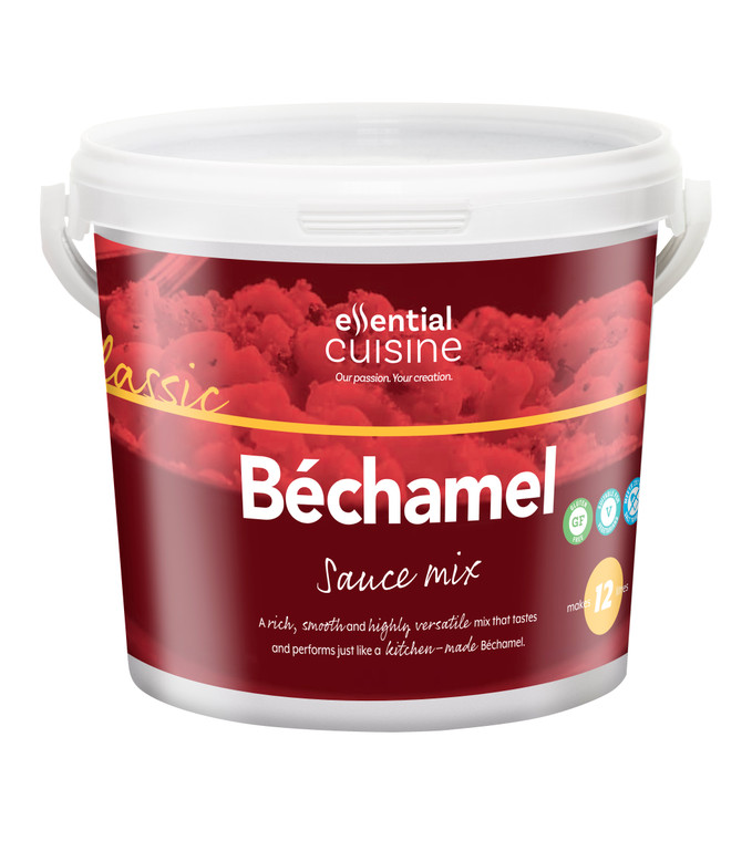 Buy Essential Cuisine Béchamel Sauce Mix 1.5kg. Premium, lump-free sauce base yielding 12 litres, perfect for lasagne, moussaka, soufflés and veloutés. Buy Essential Cuisine Béchamel Sauce Mix 1.5kg. Premium, lump-free sauce base yielding 12 litres, perfect for lasagne, moussaka, soufflés and veloutés.