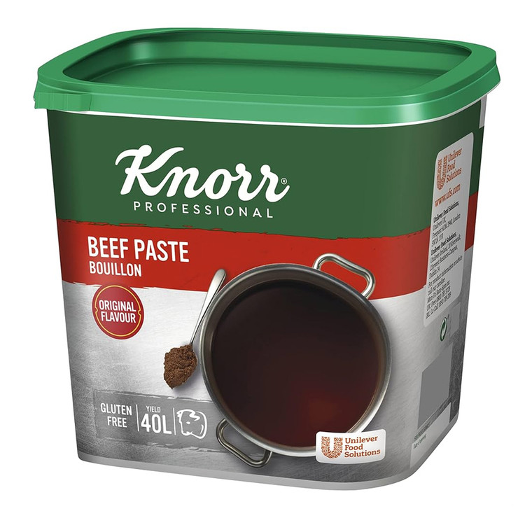 Knorr Professional Beef Paste Bouillon 1kg delivers authentic, concentrated beef flavour. Perfect for soups, sauces, gravies, risottos, and casseroles.