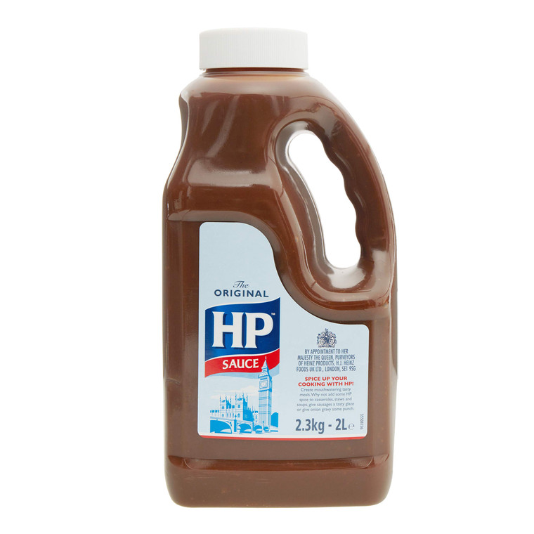 HP Brown Sauce 2.3kg. The classic tangy-sweet British sauce for breakfasts, sandwiches, pies and chips. Catering-size bottle, loved for over 100 years.