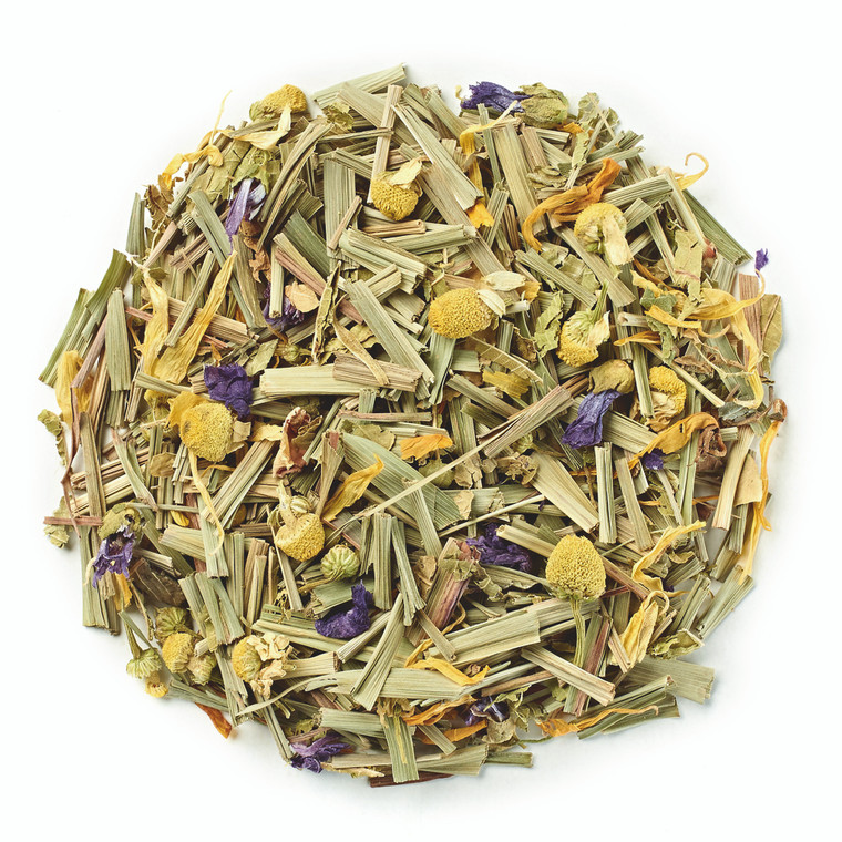 Novus Citrus Chamomile Loose Tea 250g. A soothing, caffeine-free blend of chamomile, lemongrass and floral botanicals in a premium loose-leaf format.