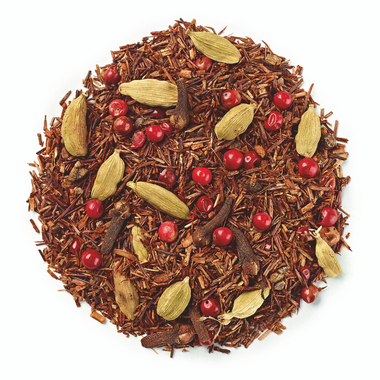 Novus Spicy Rooibos Loose Tea 250g. Naturally caffeine-free rooibos with warming spices, red pepper and orange. Premium loose-leaf herbal blend.
