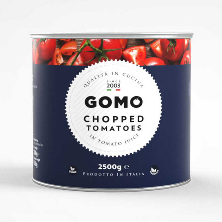 Buy Gomo Chopped Tomatoes 2.5kg for rich, ripe tomato flavour perfect for sauces, soups, and stews. A kitchen essential for everyday cooking. Buy Gomo Chopped Tomatoes 2.5kg for rich, ripe tomato flavour perfect for sauces, soups, and stews. A kitchen essential for everyday cooking.