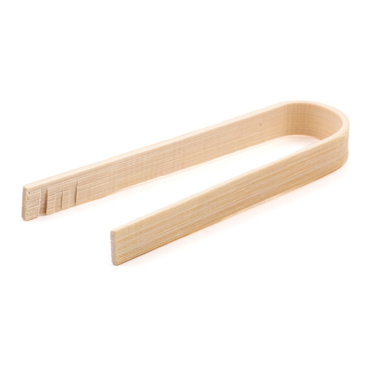 Mini Bamboo Tongs 9cm pack of 100. Ideal for canapés, fruit, pastries and buffet service. Sustainable, practical and easy to use.