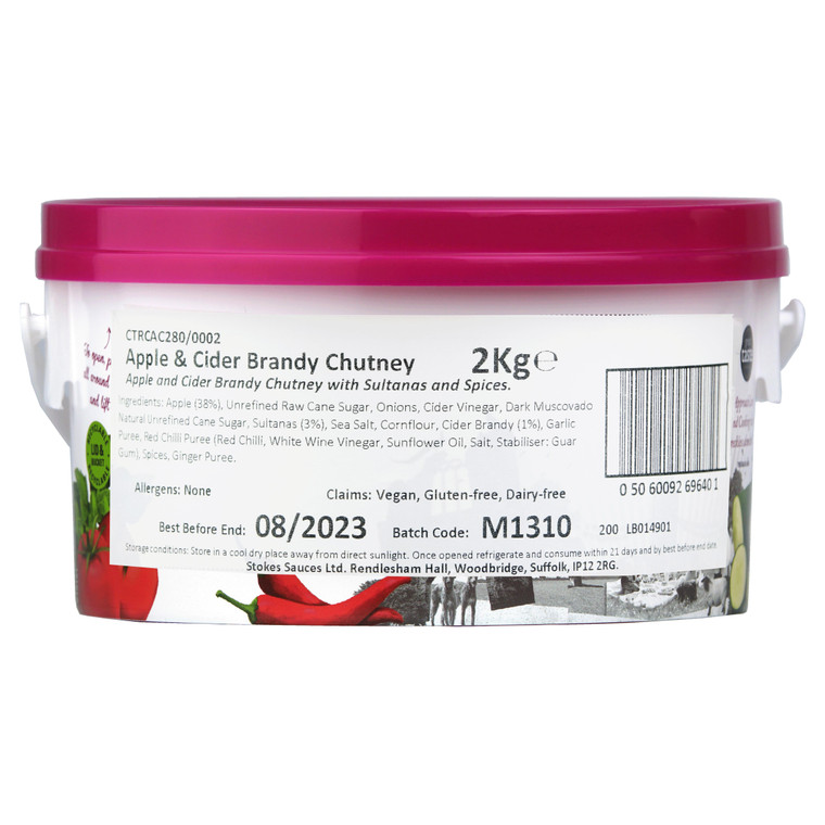 Stokes Apple and Cider Brandy Chutney 2kg is a rich, fruity apple chutney for cheese boards, sausages, pork, toasties and buffet style meals.