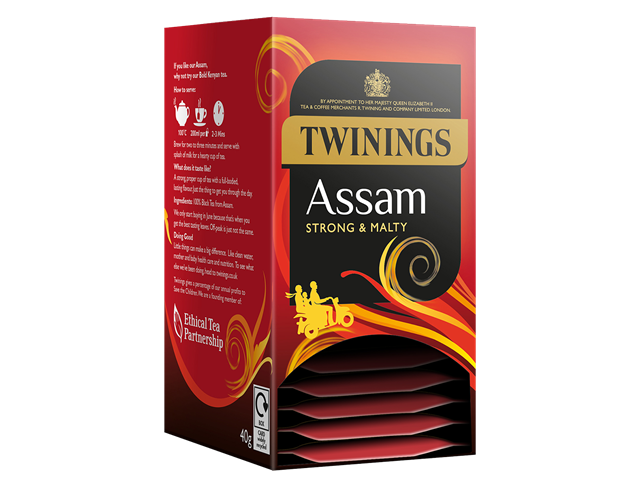 Twinings Assam Tea Envelopes x 20 deliver a rich, malty black tea with individually wrapped bags, ideal for a strong everyday brew.