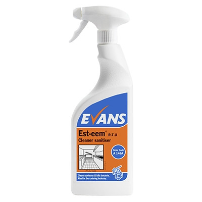 Evans Est-Eem Kitchen Sanitiser 750ml is a ready to use spray for cleaning and sanitising kitchen surfaces in home and professional settings.