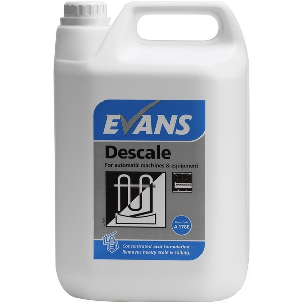 Evans Vanodine Descaler 5L removes limescale from dishwashers kettles and catering equipment, improving performance and extending lifespan.